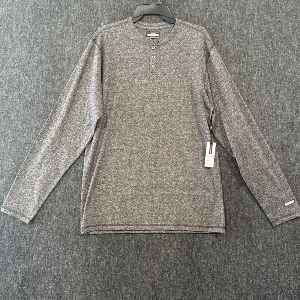 Open Tab Mens Long Sleeve Shirt Size‎ Large Charcoal Gray Henley Button Casual